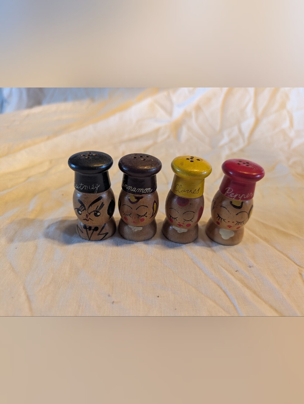2/30$ Hand-Painted Wooden Spice Shaker Set - Yellow & Black Accents